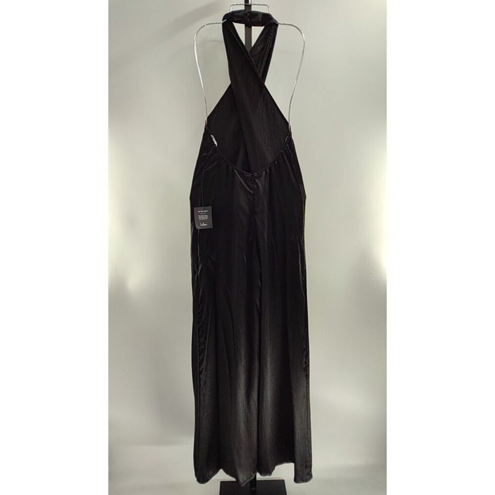 Lulus Women Charismatic Muse Satin Wide-Leg Halter Jumpsuit Black X-Small - Picture 3 of 3